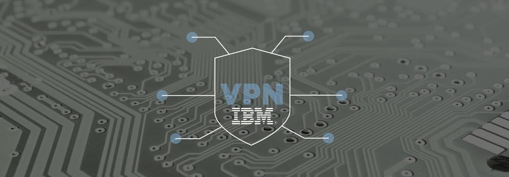 VPN Icon mit IBM Logo auf Platienenhintergrund 