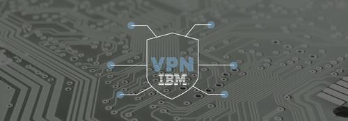 VPN Icon mit IBM Logo auf Platienenhintergrund 